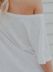 Casual Loose One Shoulder Half Sleeve Pullover Tee With Letters