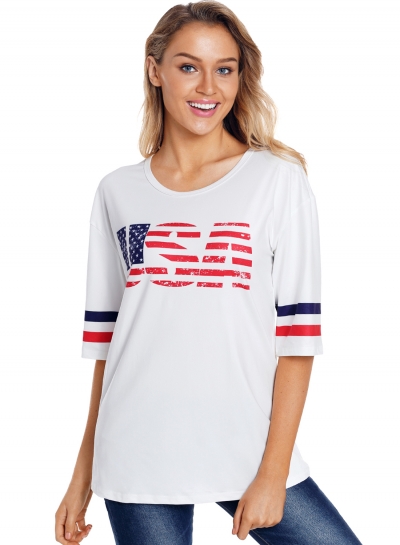 Summer Loose USA Half Sleeve Round Neck Tee Shirt