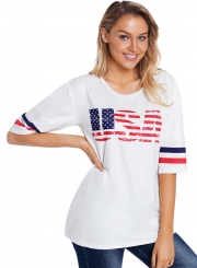 Summer Loose USA Half Sleeve Round Neck Tee Shirt