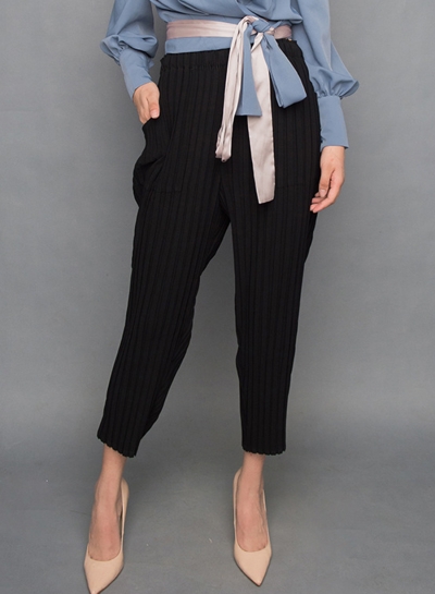 Fashion Casual Loose Solid Women Pleated Pants With Elastic Waist