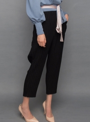 Fashion Casual Loose Solid Women Pleated Pants With Elastic Waist