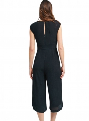 Black Calf Length Wide Leg Jumpsuit with Sash