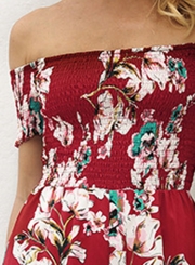 Fashion Floral Off The Shoulder Short Sleeve High Waist Wide Leg Jumpsuit