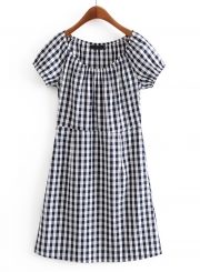 Summer Casual Slim Plaid Short Sleeve Round Neck Pullover Dress