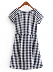 Summer Casual Slim Plaid Short Sleeve Round Neck Pullover Dress