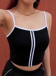 Sports Sexy Slim Striped Colorblock Spaghetti Strap Women's Cropped Tank