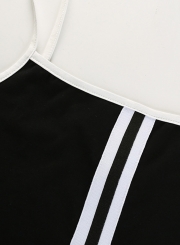 Sports Sexy Slim Striped Colorblock Spaghetti Strap Women's Cropped Tank