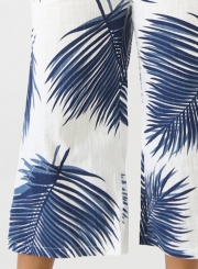 Summer Sexy Leaf Printed Ruffle Slash Neck High Waist Wide Leg Jumpsuit