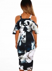 Fashion Slim Floral Printed Short Sleeve Off The Shoulder Dress