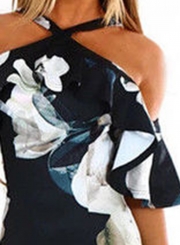 Fashion Slim Floral Printed Short Sleeve Off The Shoulder Dress