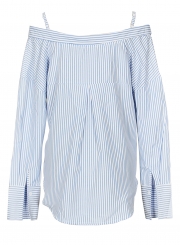 Sexy Loose Striped Strappy Off The Shoulder Long Sleeve Button Down Shirt