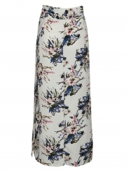 Fashion Casual Floral Printed Waist Tie Slit Long Skirt