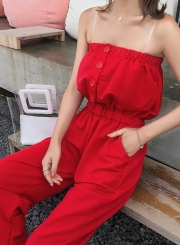 Fashion Solid Chest Wrapped High Waist Straight Wide Leg Jumpsuit