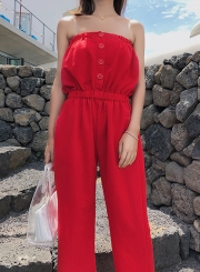 Fashion Solid Chest Wrapped High Waist Straight Wide Leg Jumpsuit