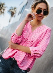 Casual loose Long Sleeve V Neck Front Ruffle Women Blouse