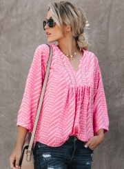 Casual loose Long Sleeve V Neck Front Ruffle Women Blouse