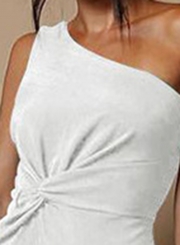 White Sexy Irregular One Shoulder Ruffle Hem Cocktail Dress
