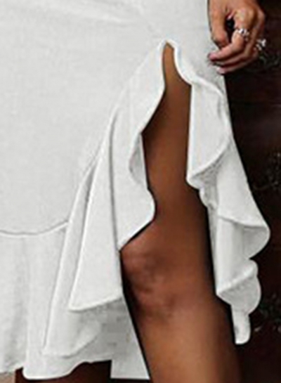 White Sexy Irregular One Shoulder Ruffle Hem Cocktail Dress stylesimo.com