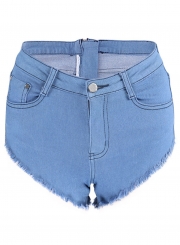 Sexy Denim Burrs Back Zipper Fly Wash Wide Leg Shorts With Pockets