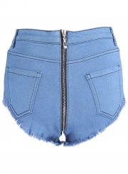 Sexy Denim Burrs Back Zipper Fly Wash Wide Leg Shorts With Pockets