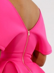 Fashion Sexy Solid Short Sleeve Backless V Neck Women Midi Dress