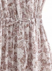 Boho Sweet Floral Printed Short Sleeve V Neck Elastic Waist Maxi Dress