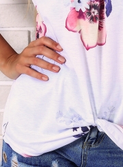 Casual Loose Floral Printed Short Sleeve V Neck Women Tee Shirt