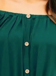 Green Off the Shoulder Short Sleeve Button Top