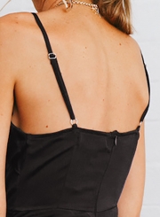 Flounce Spaghetti Strap Backless Asymmetric V Neck Mini Dress