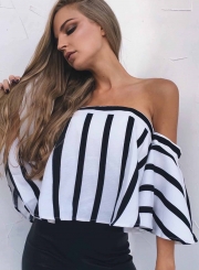 Summer Fashion Sexy Striped Loose Slash Neck Dolman Sleeve Blouse
