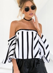 Summer Fashion Sexy Striped Loose Slash Neck Dolman Sleeve Blouse