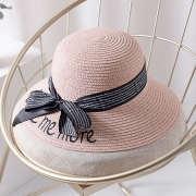 Straw Floppy Foldable Rolled Up Beach Sunscreen Hat With Bow