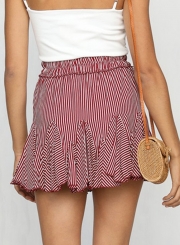 Summer Fashion Sweet Striped High Waist Bubble Skirt With Drawstring