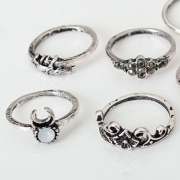 Fashion Vintage Engraving Flower Gem Hollow Out Alloy 10 Piece Rings