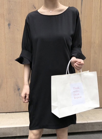 Fashion Casual Loose Solid Shir Flounce Sleeve Round Neck Chiffon Dress