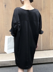 Fashion Casual Loose Solid Shir Flounce Sleeve Round Neck Chiffon Dress
