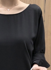 Fashion Casual Loose Solid Shir Flounce Sleeve Round Neck Chiffon Dress