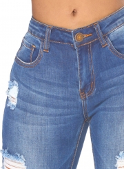 Wash Ripped Zipper Fly Pencil Jeans With Pockets