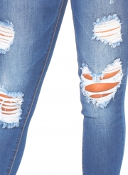 Wash Ripped Zipper Fly Pencil Jeans With Pockets