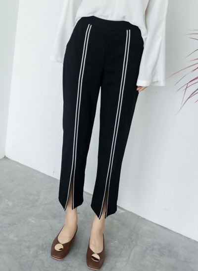 Fashion Casual Loose Colorblock High Waist Slit Straight Pants