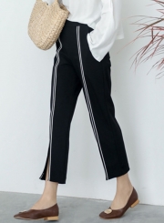 Fashion Casual Loose Colorblock High Waist Slit Straight Pants