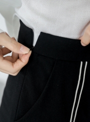 Fashion Casual Loose Colorblock High Waist Slit Straight Pants