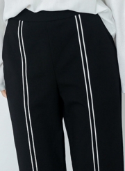 Fashion Casual Loose Colorblock High Waist Slit Straight Pants