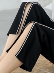 Fashion Casual Loose Colorblock High Waist Slit Straight Pants