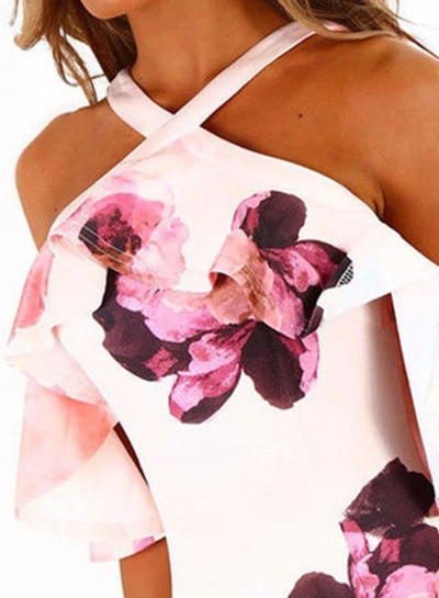 Fashion Slim Floral Printed Short Sleeve Off The Shoulder Dress stylesimo.com