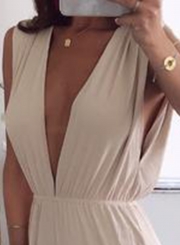 Fashion Irregular Solid Deep V Neck High Waist Slit Jumpsuit With Pockets