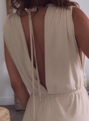 Fashion Irregular Solid Deep V Neck High Waist Slit Jumpsuit With Pockets