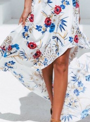 Summer Irregular Floral Printed Halter High Neck Elastic Waist Dress
