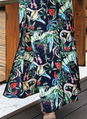 Fashion Boho Floral Printed Halter Backless Waist Tie Slit Maxi Dress