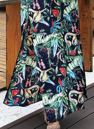 Fashion Boho Floral Printed Halter Backless Waist Tie Slit Maxi Dress stylesimo.com